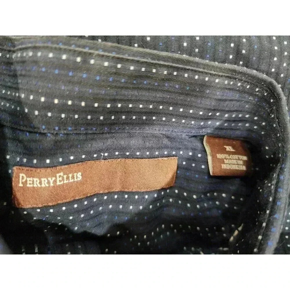 Perry Ellis Men’s Button Shirt, Long Sleeves Navy Blue White XL - Picture 6 of 6